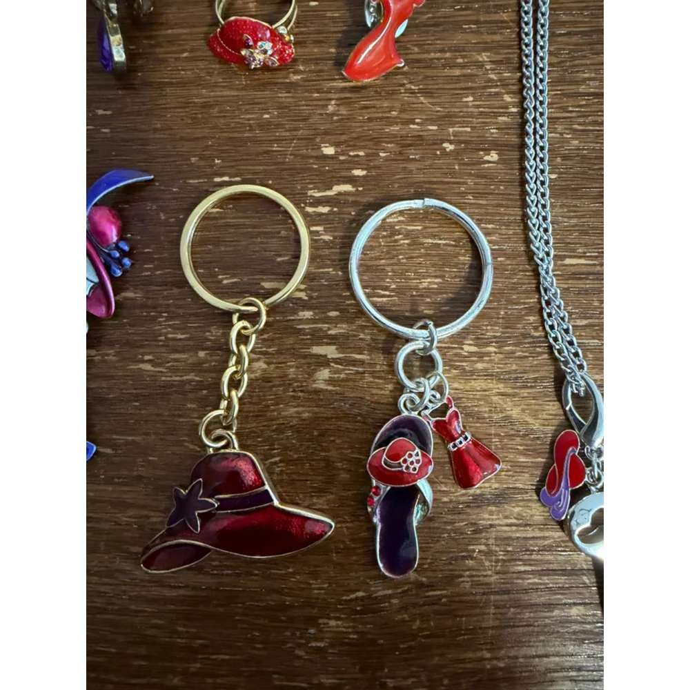 Red Hat Society Jewelry & Accessories Lot Pins Necklaces Keychains Earrings Go R - Picture 3 of 6